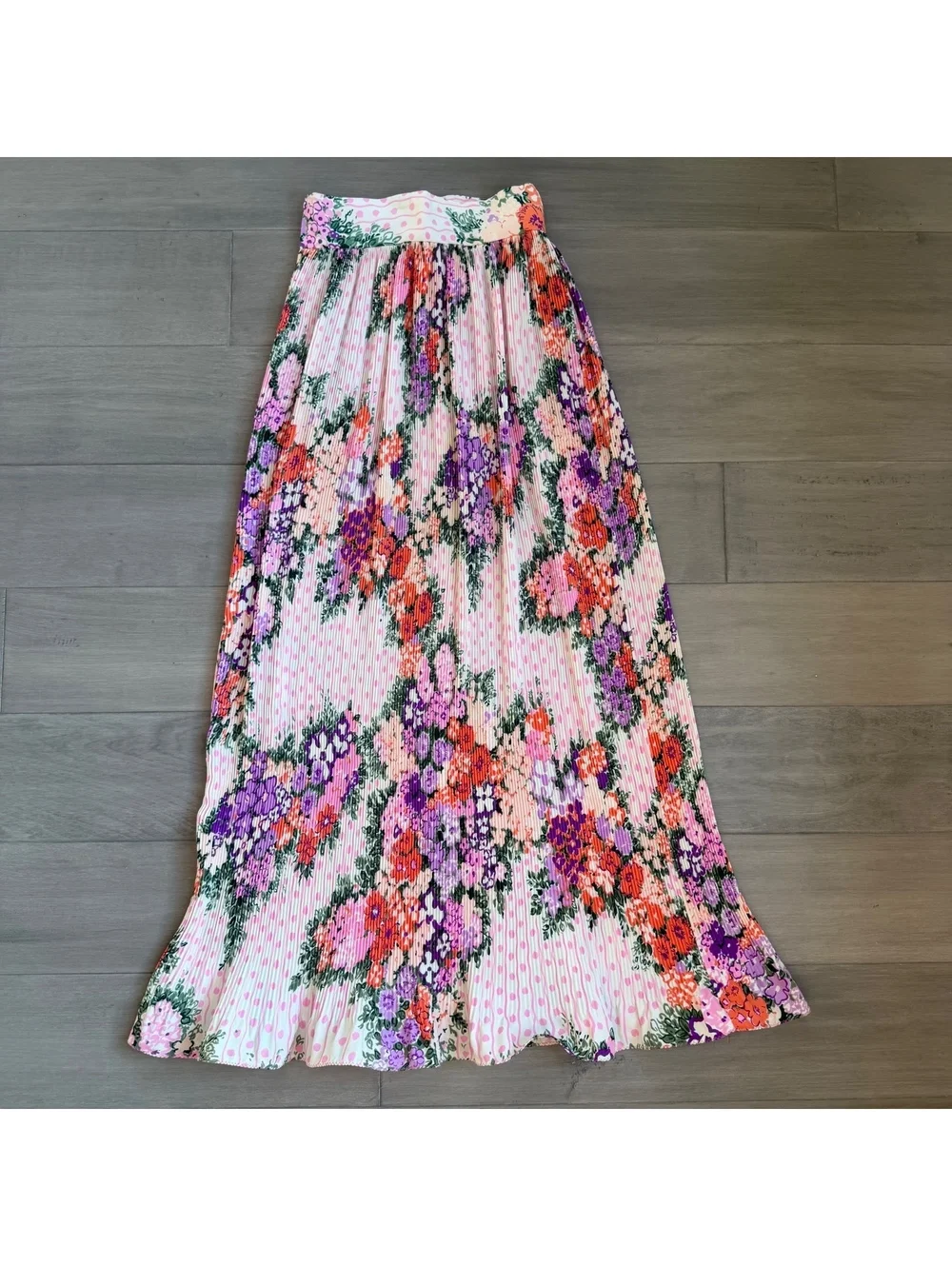 Vintage Union Made Floral Pleated Maxi Skirt Size XS